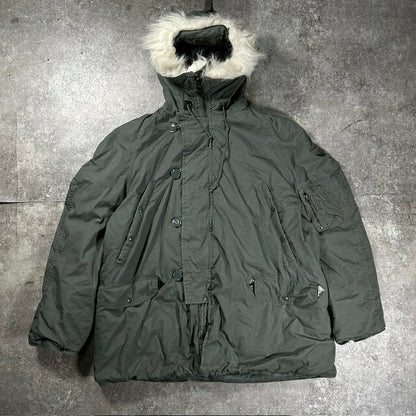 U.S. AIR FORCE 80s N-3B Flight Jacket Green Size X-LARGE