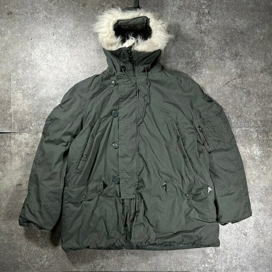 U.S. AIR FORCE 80s N-3B Flight Jacket Green Size X-LARGE