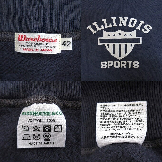 WAREHOUSE Lot.450 "ILLINOIS" Pullover Hoodie Navy Size 42