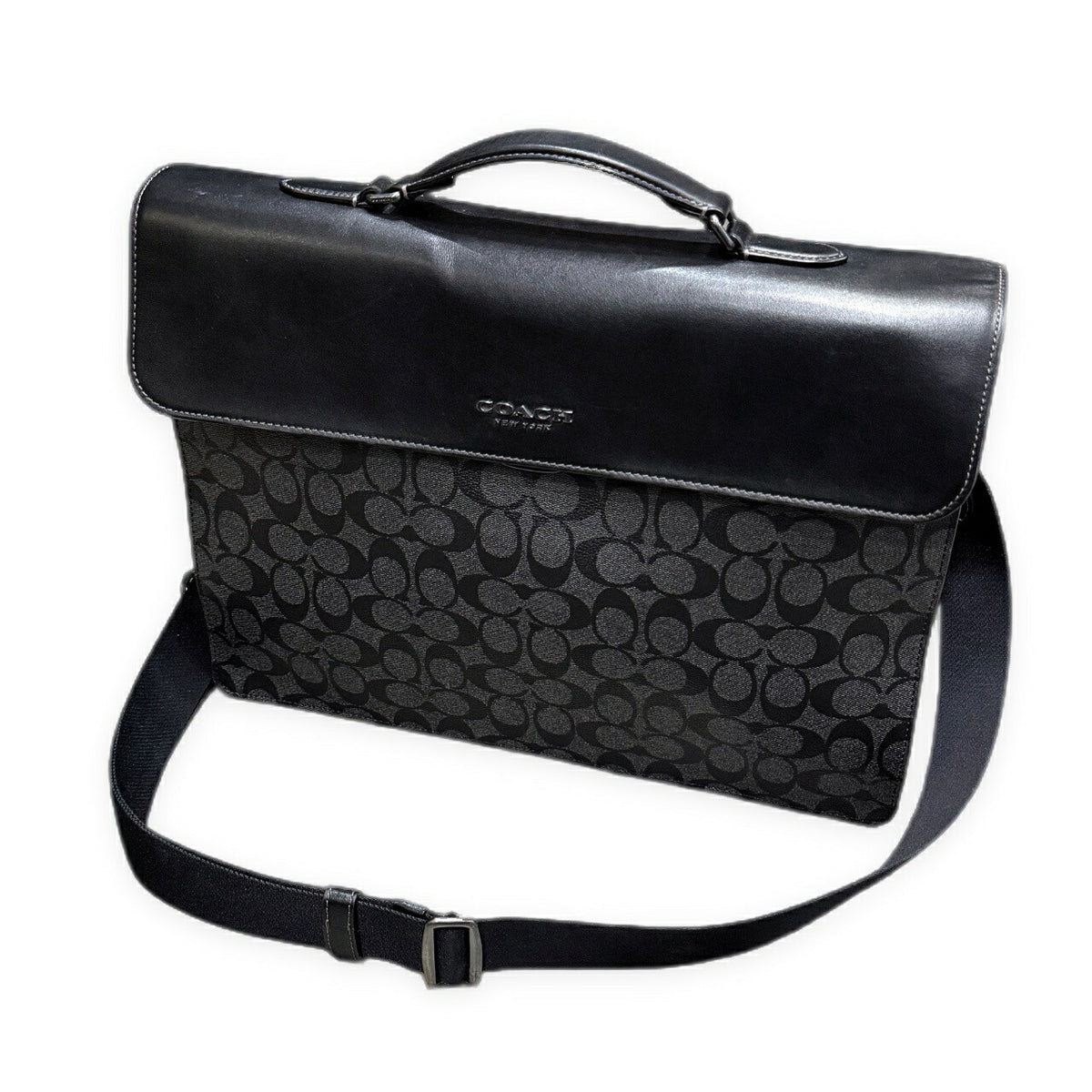 COACH C9827 Signature Graham 2-Way Briefcase Grey/Black