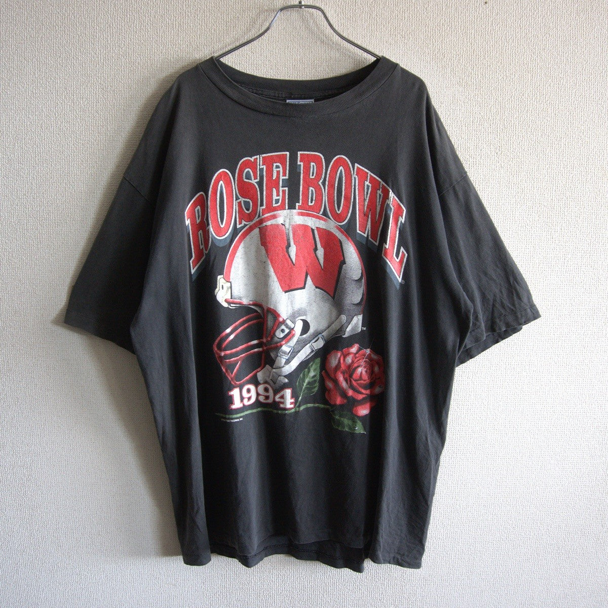 ROSE BOWL 90S Football Print T-shirt Black Size XL
