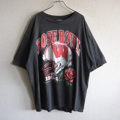 ROSE BOWL 90S Football Print T-shirt Black Size XL