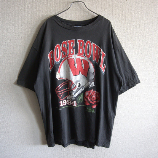 ROSE BOWL 90S Football Print T-shirt Black Size XL