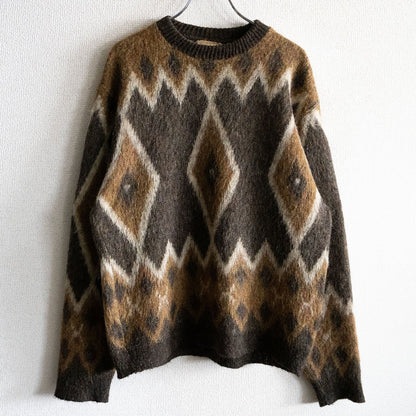 BRENT 60s Argyle Wool-Mohair Knit Sweater Brown Size M