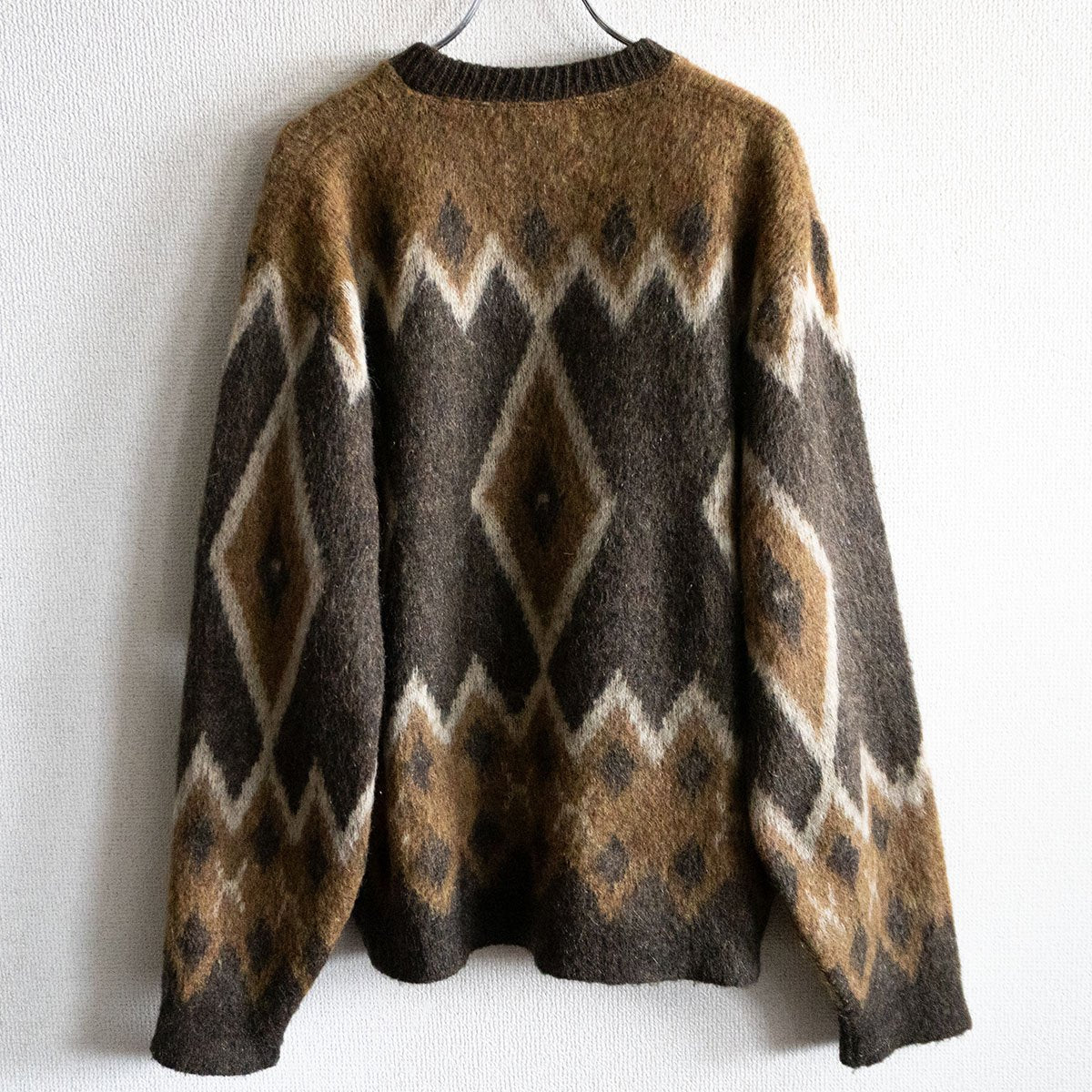 BRENT 60s Argyle Wool-Mohair Knit Sweater Brown Size M