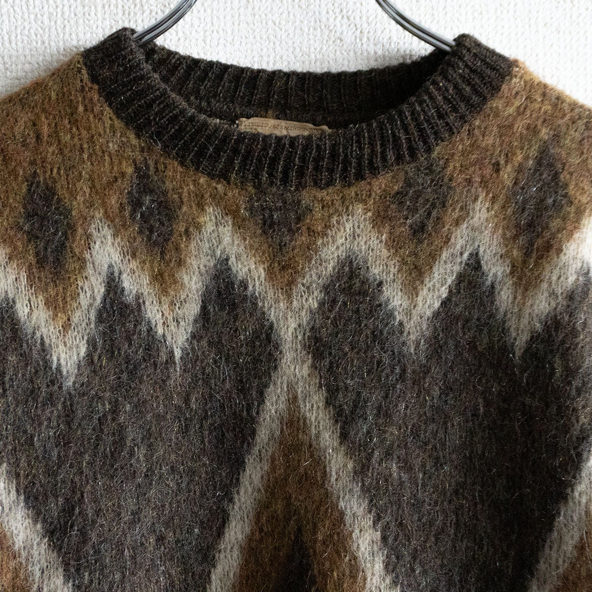 BRENT 60s Argyle Wool-Mohair Knit Sweater Brown Size M