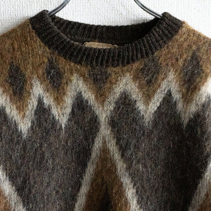 BRENT 60s Argyle Wool-Mohair Knit Sweater Brown Size M