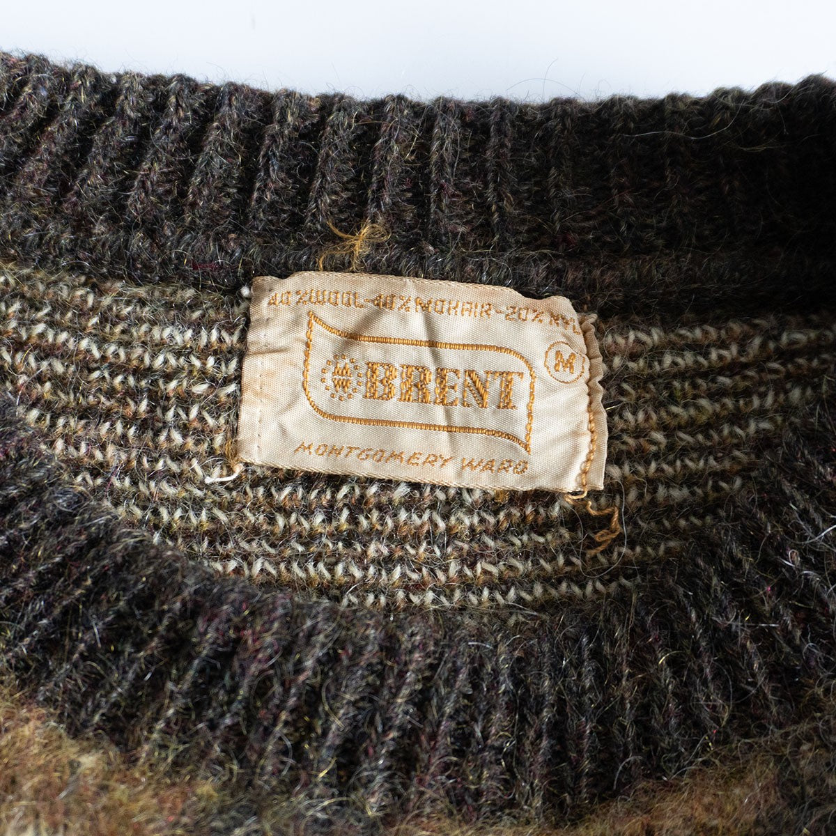 BRENT 60s Argyle Wool-Mohair Knit Sweater Brown Size M