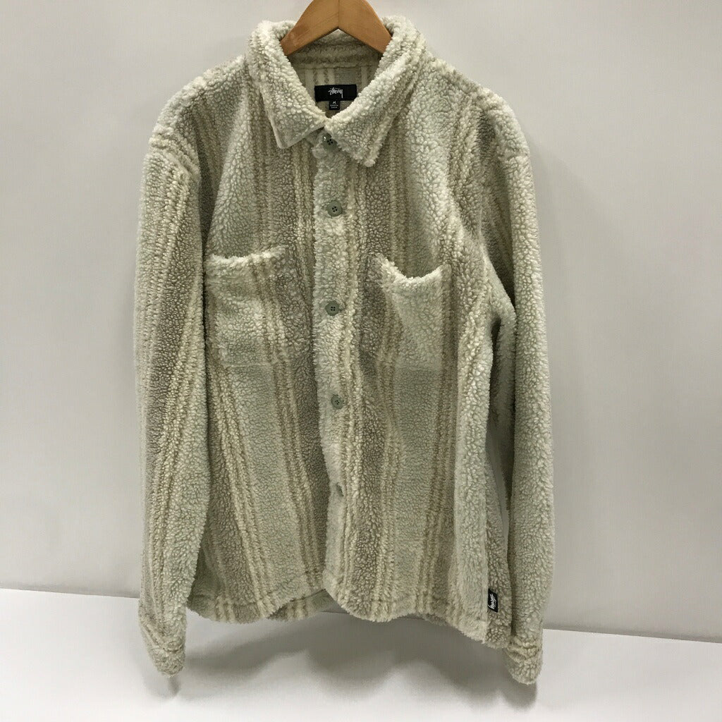 STUSSY Stripe Sherpa Shirt Jacket Beige Size M