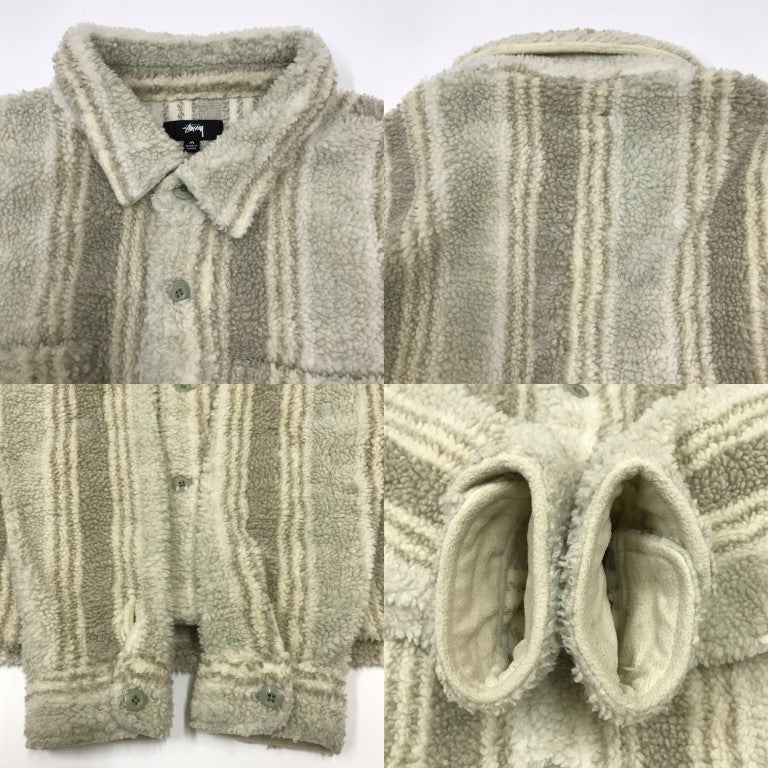 STUSSY Stripe Sherpa Shirt Jacket Beige Size M