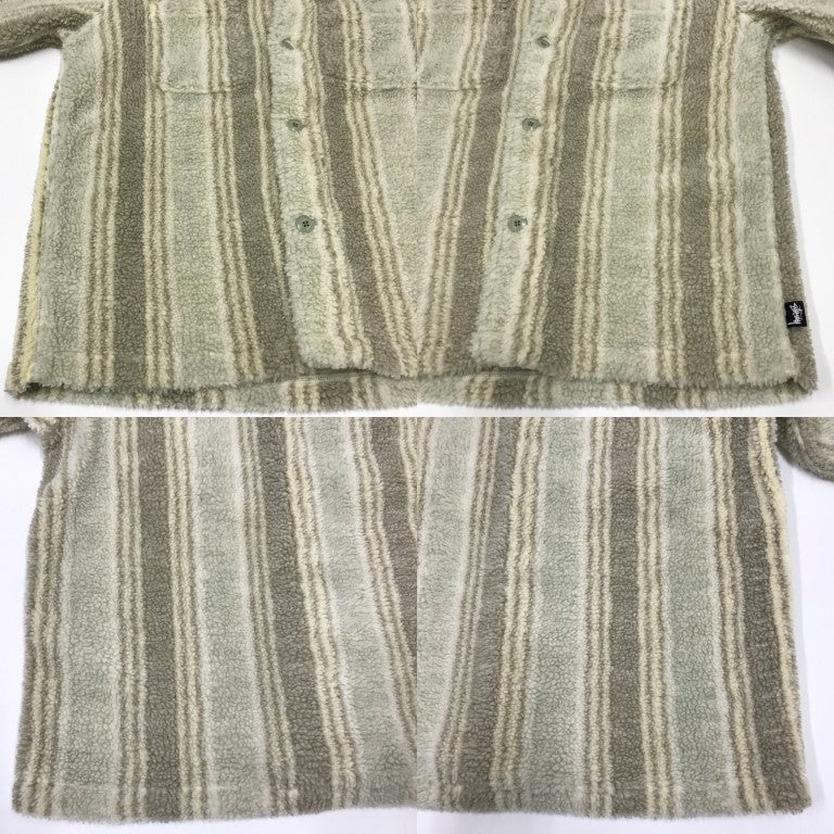 STUSSY Stripe Sherpa Shirt Jacket Beige Size M