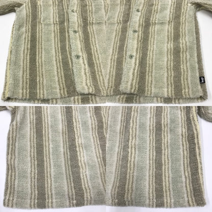 STUSSY Stripe Sherpa Shirt Jacket Beige Size M