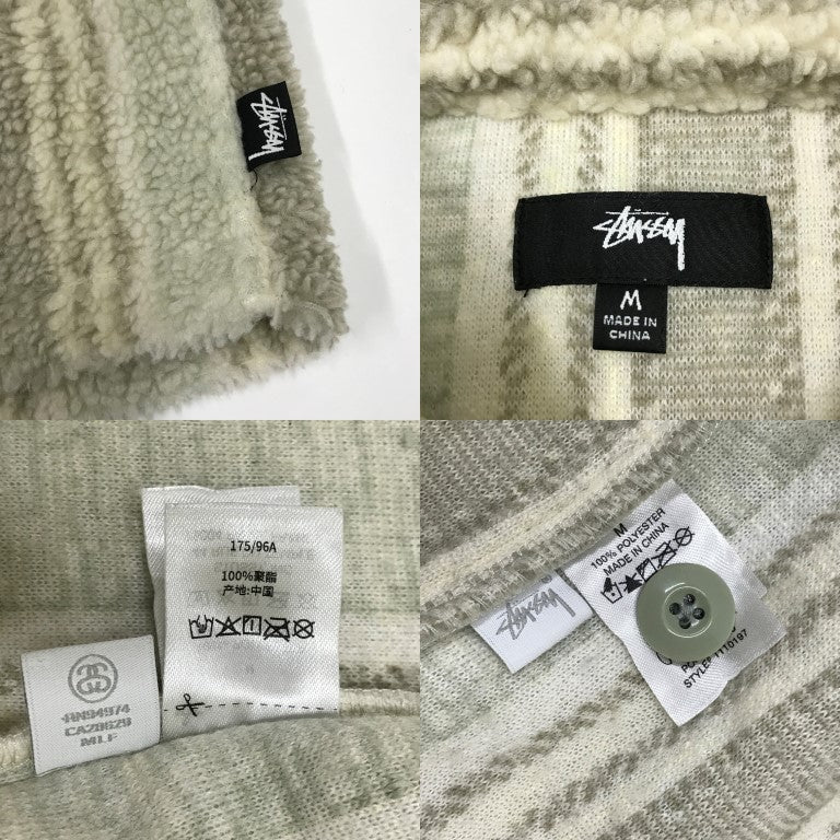 STUSSY Stripe Sherpa Shirt Jacket Beige Size M