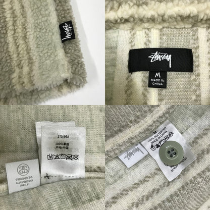 STUSSY Stripe Sherpa Shirt Jacket Beige Size M