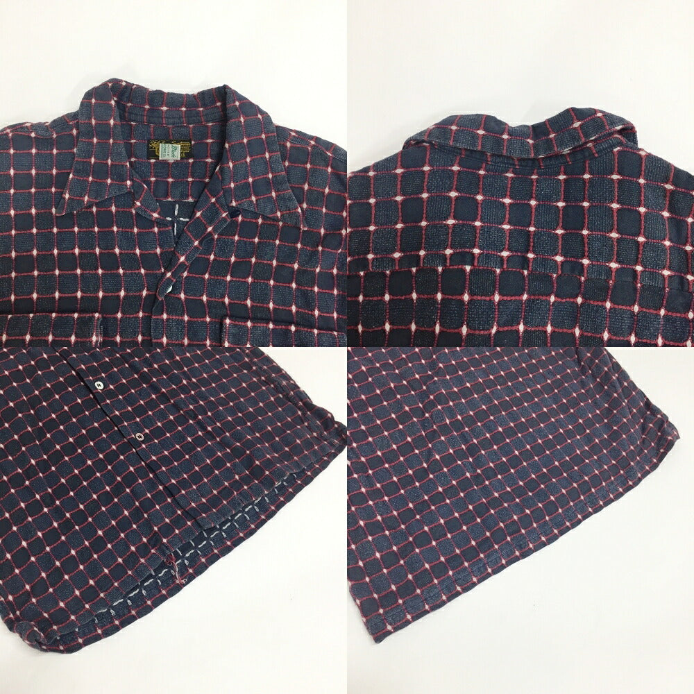 STYLE EYES Long Sleeve Open Collar Shirt Navy Red Size L