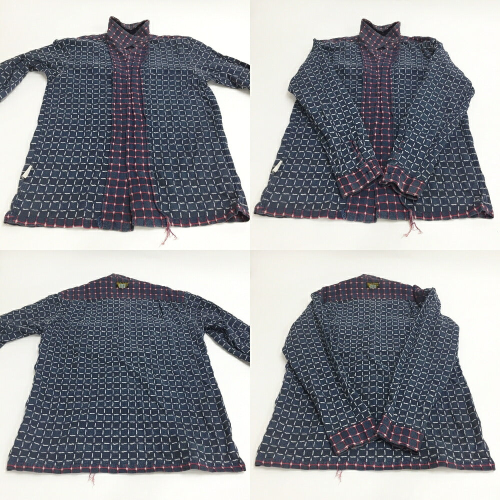 STYLE EYES Long Sleeve Open Collar Shirt Navy Red Size L