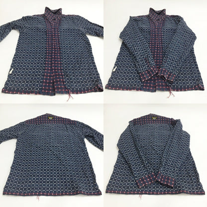 STYLE EYES Long Sleeve Open Collar Shirt Navy Red Size L