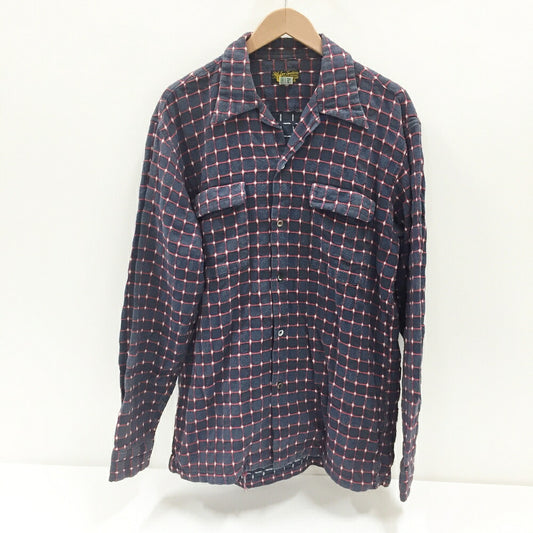 STYLE EYES Long Sleeve Open Collar Shirt Navy Red Size L