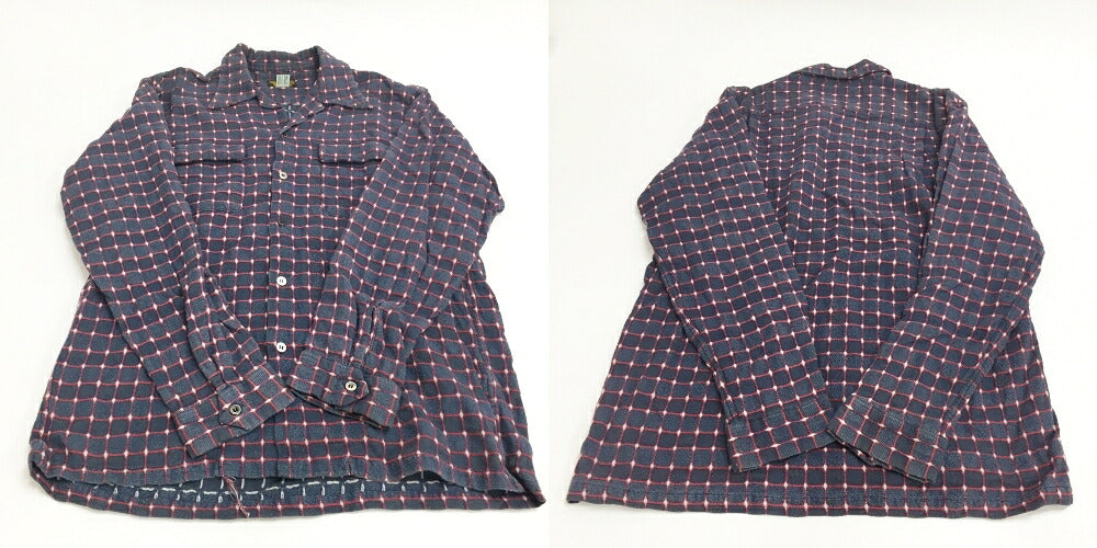 STYLE EYES Long Sleeve Open Collar Shirt Navy Red Size L