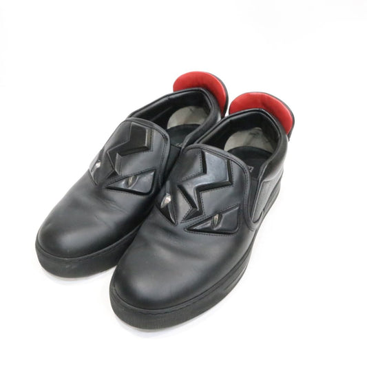 FENDI Bag Bugs Leather Slip-On Sneakers Black Size 25.0cm