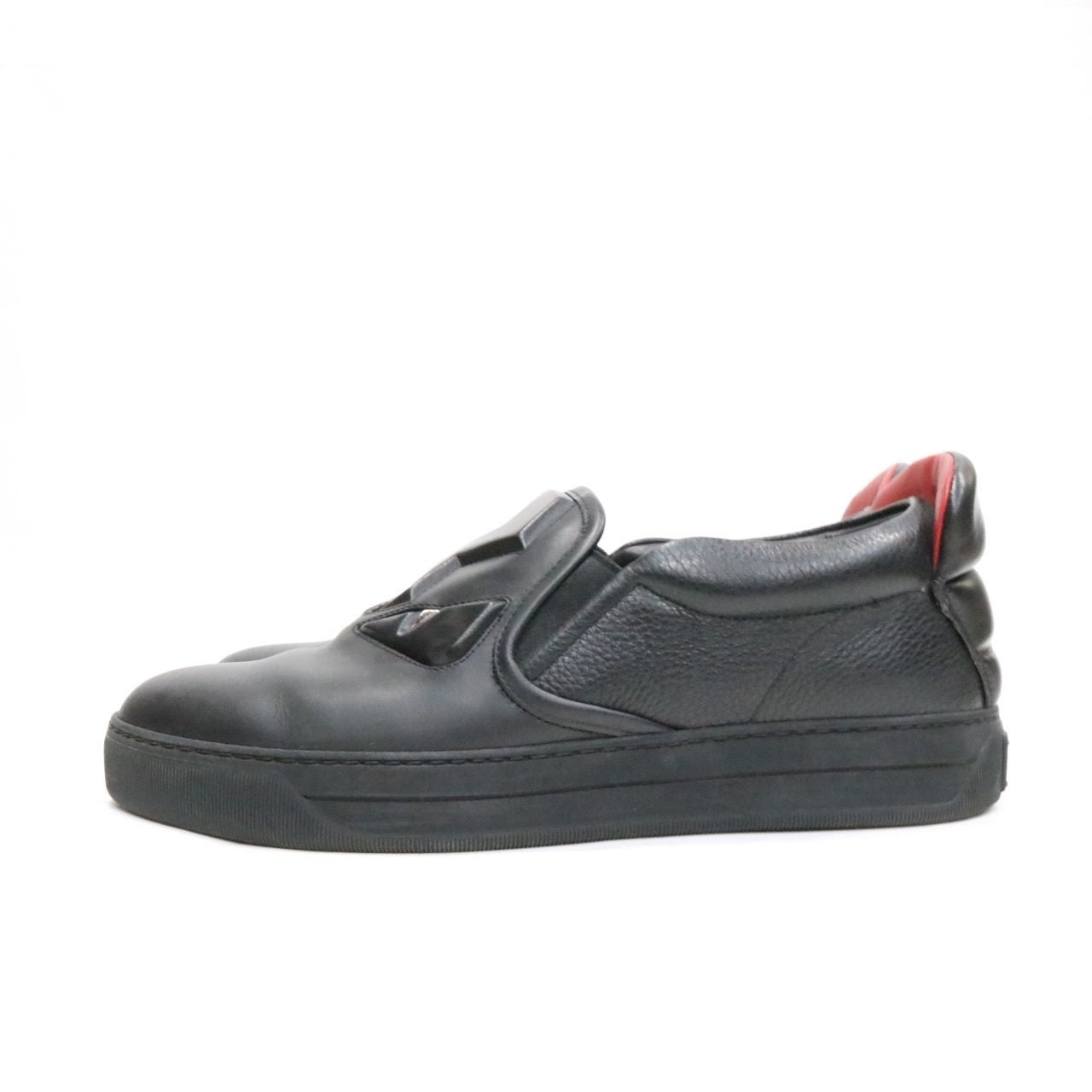 FENDI Bag Bugs Leather Slip-On Sneakers Black Size 25.0cm