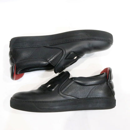 FENDI Bag Bugs Leather Slip-On Sneakers Black Size 25.0cm