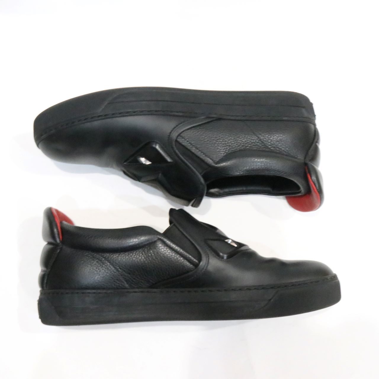 FENDI Bag Bugs Leather Slip-On Sneakers Black Size 25.0cm