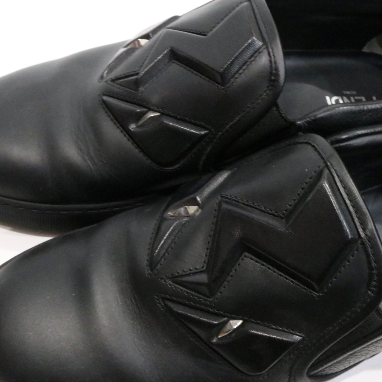 FENDI Bag Bugs Leather Slip-On Sneakers Black Size 25.0cm
