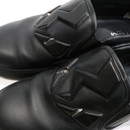 FENDI Bag Bugs Leather Slip-On Sneakers Black Size 25.0cm