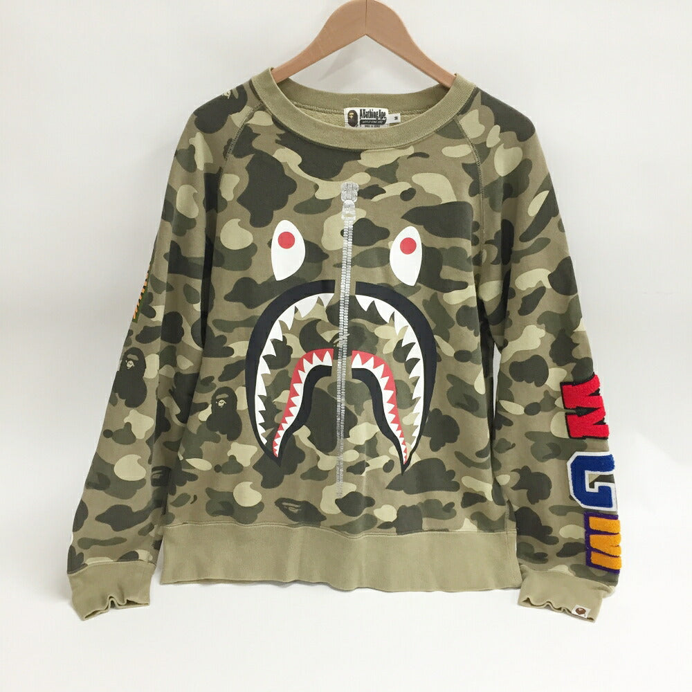 A BATHING APE Shark Arm Print Sweatshirt Khaki Size M
