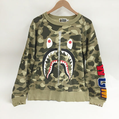 A BATHING APE Shark Arm Print Sweatshirt Khaki Size M