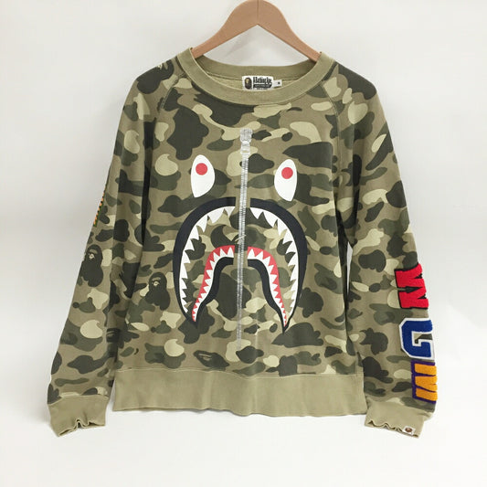A BATHING APE Shark Arm Print Sweatshirt Khaki Size M