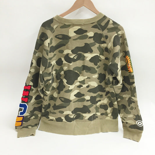 A BATHING APE Shark Arm Print Sweatshirt Khaki Size M