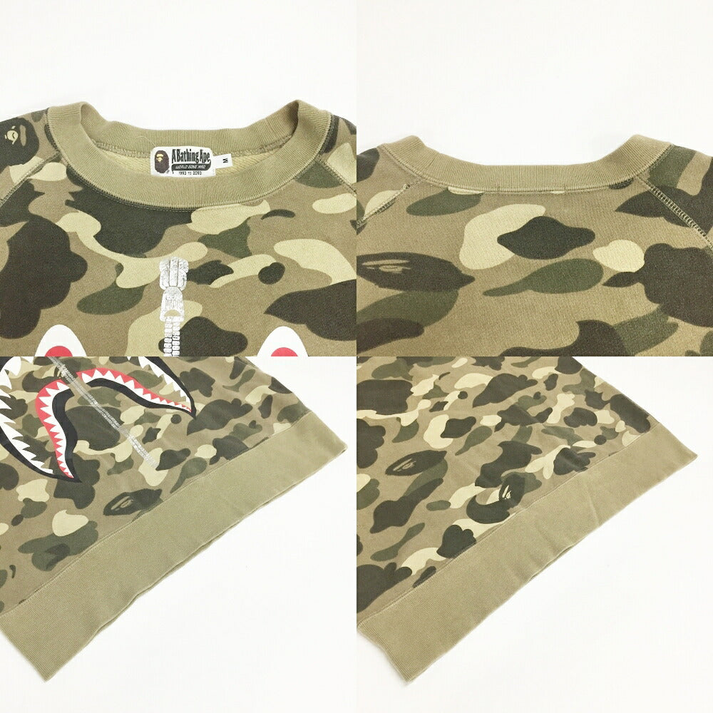 A BATHING APE Shark Arm Print Sweatshirt Khaki Size M