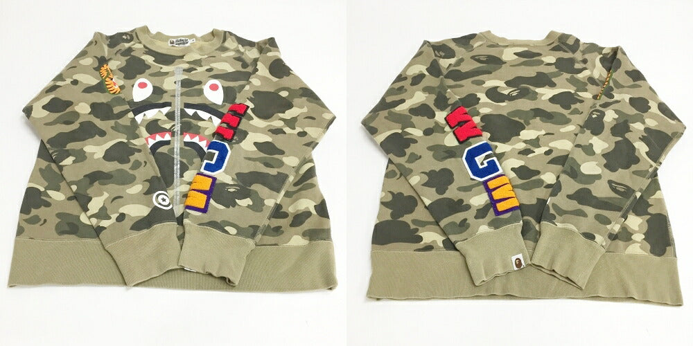 A BATHING APE Shark Arm Print Sweatshirt Khaki Size M