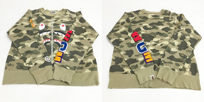 A BATHING APE Shark Arm Print Sweatshirt Khaki Size M