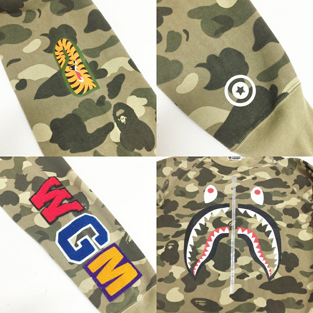 A BATHING APE Shark Arm Print Sweatshirt Khaki Size M