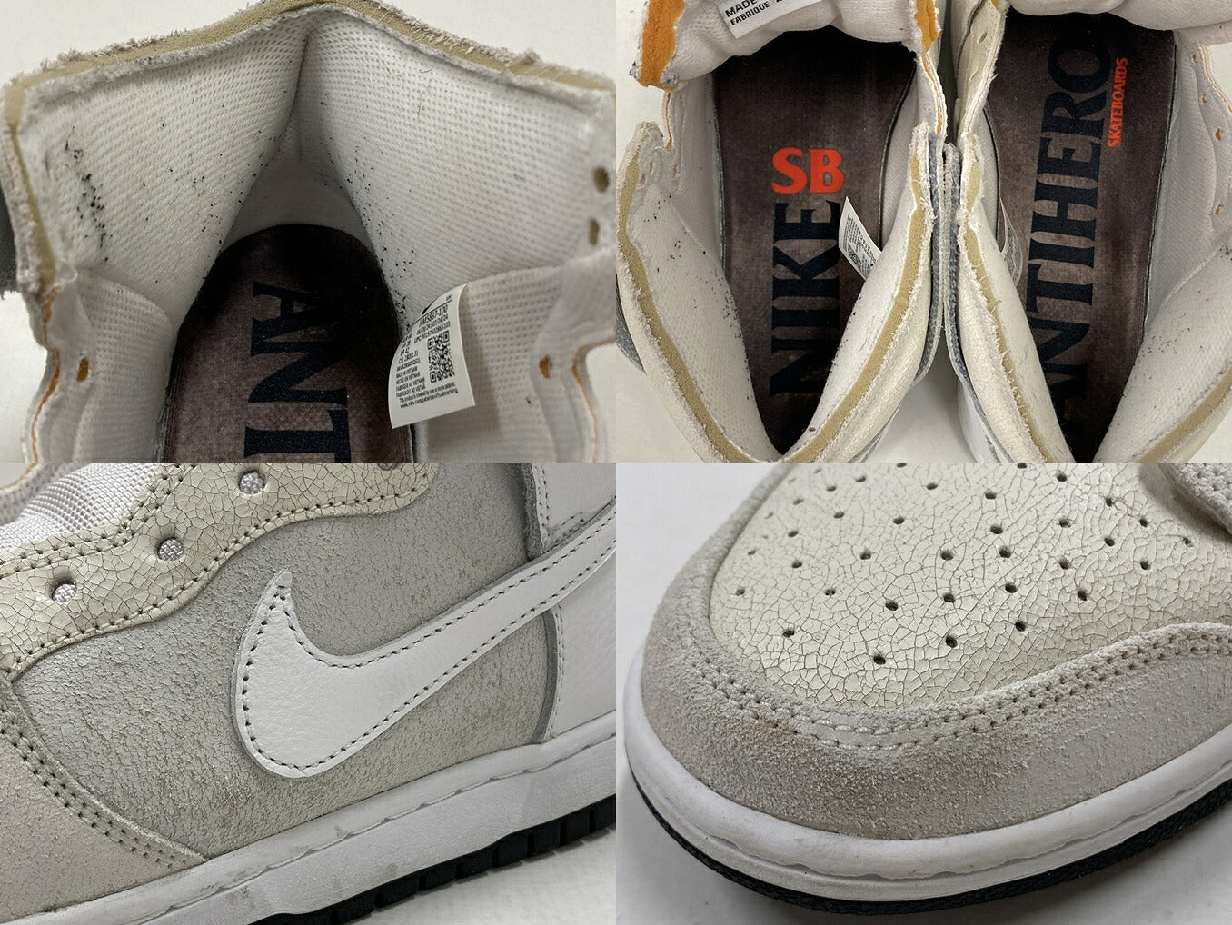 ANTI HERO x Nike SB Dunk High QS White Sneakers Size 28cm