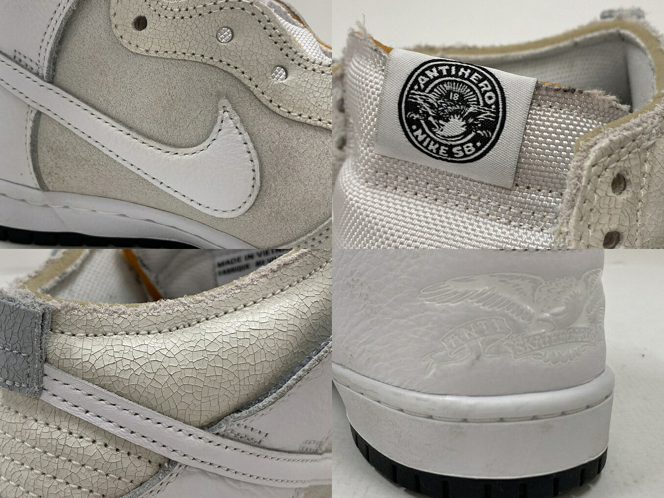 ANTI HERO x Nike SB Dunk High QS White Sneakers Size 28cm