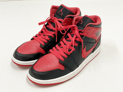 NIKE Air Jordan 1 Mid Black Red Sneakers Size 28cm