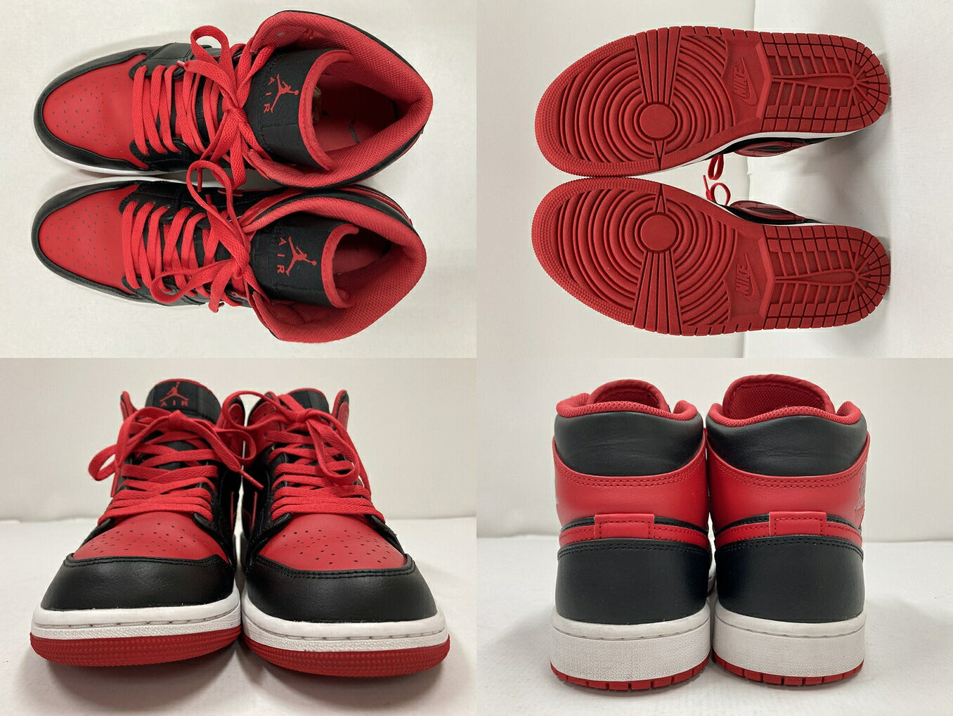 NIKE Air Jordan 1 Mid Black Red Sneakers Size 28cm