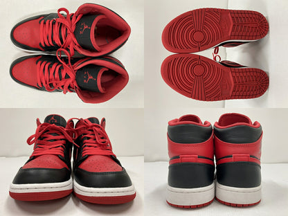 NIKE Air Jordan 1 Mid Black Red Sneakers Size 28cm