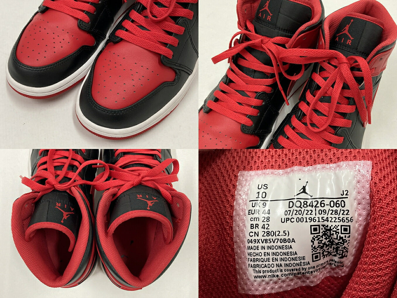 NIKE Air Jordan 1 Mid Black Red Sneakers Size 28cm