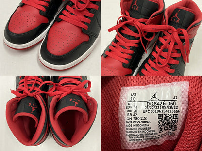 NIKE Air Jordan 1 Mid Black Red Sneakers Size 28cm