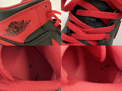NIKE Air Jordan 1 Mid Black Red Sneakers Size 28cm