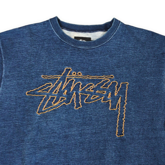 STUSSY Embroidered Logo Short Sleeve Sweatshirt Navy Size L