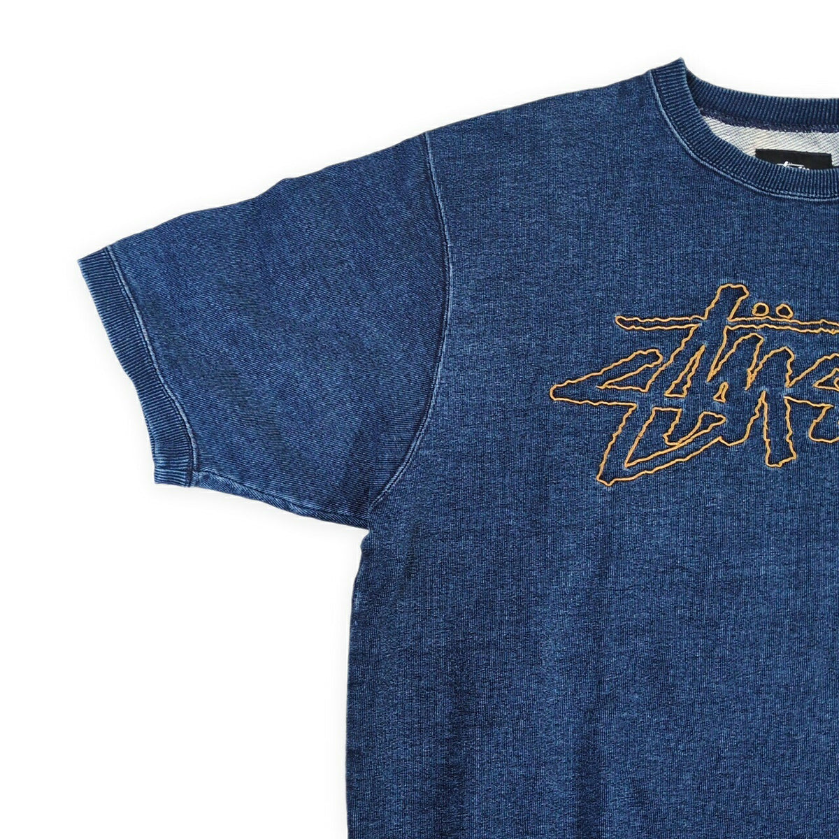 STUSSY Embroidered Logo Short Sleeve Sweatshirt Navy Size L