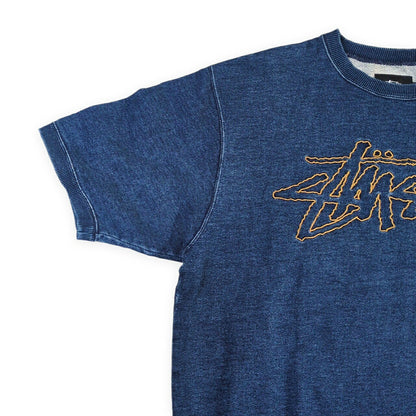 STUSSY Embroidered Logo Short Sleeve Sweatshirt Navy Size L