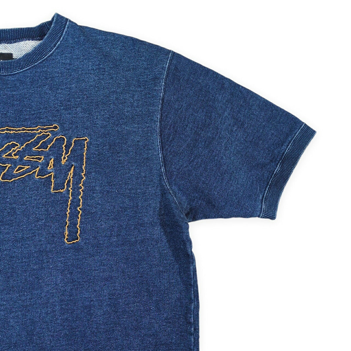 STUSSY Embroidered Logo Short Sleeve Sweatshirt Navy Size L