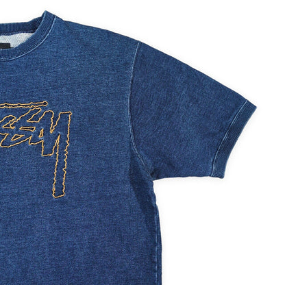STUSSY Embroidered Logo Short Sleeve Sweatshirt Navy Size L